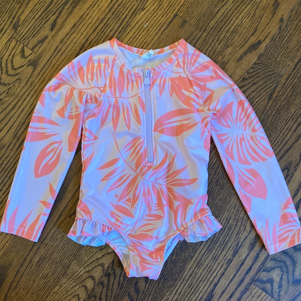 Baby Gap 4 year one piece bathing suit/rash guard. Pink floral/palm print. EUC!